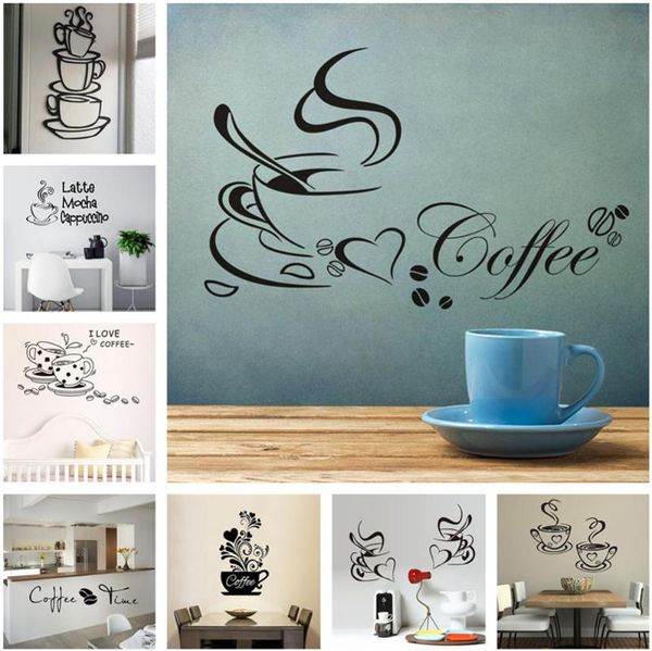 

wall stickers diy coffee cup sticker removable decal art mural living-room dining-room kitchen restaurant home decor multi styles