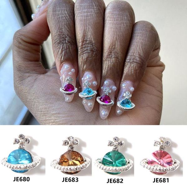 

nail art decorations 10pc/lot 10x10mm alloy happy planet charms 3d crystal rhinestones for nails manicure jewelry supply @2021-4, Silver;gold