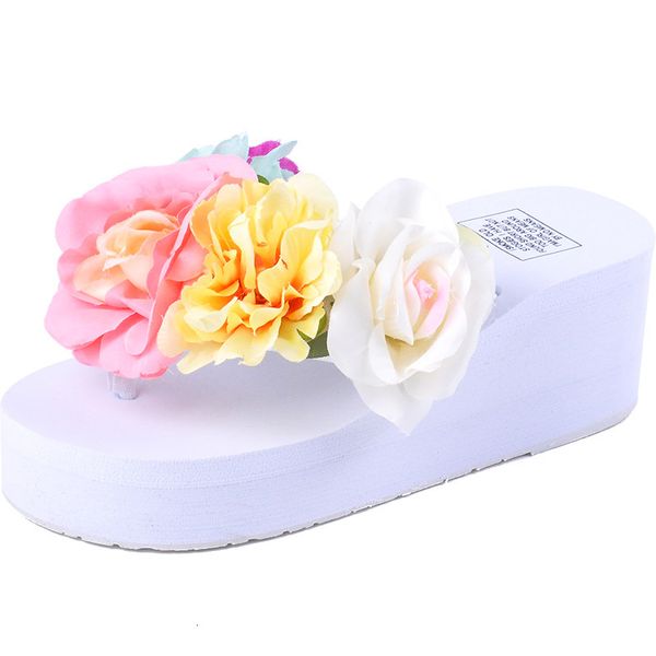 

slippers summer beach flip flop handmade muffin thick bottom flower cool slipper x9h3, Black
