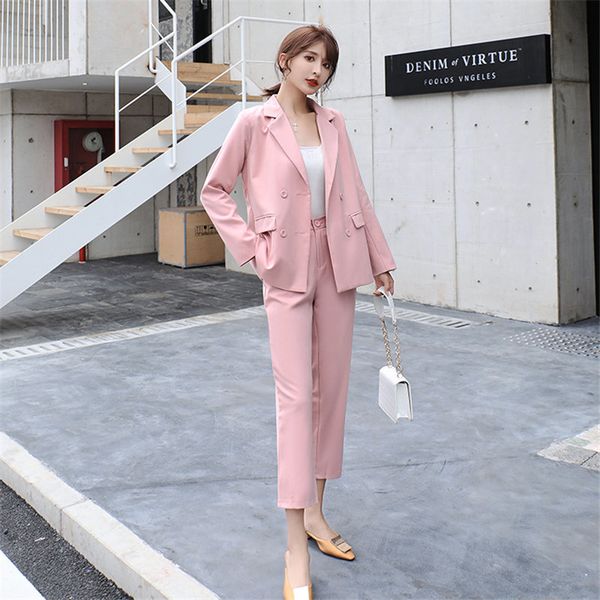 

retro elegant office lady chic autumn women all match ol blazer+vintage ankle-length trouser suits 2 piece sets 210421, White