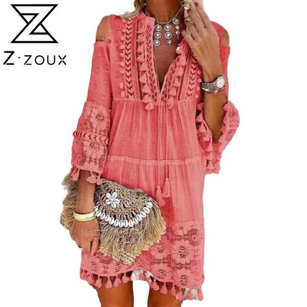 

women dress tassel flare sleeve bohemia short v neck off shoulder loose plus size beach es 210524, Black;gray