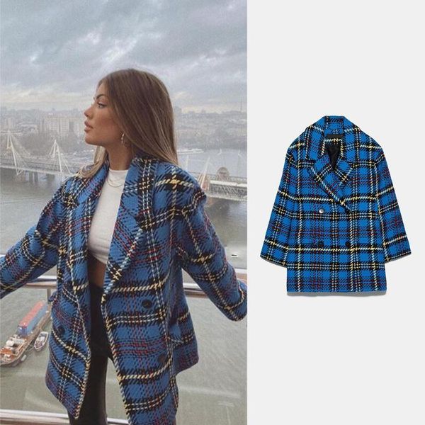 

women's suits & blazers 2021 plaid suit women autumn winter ly wild jacket casual double breasted office party coat temperament wholesa, White;black