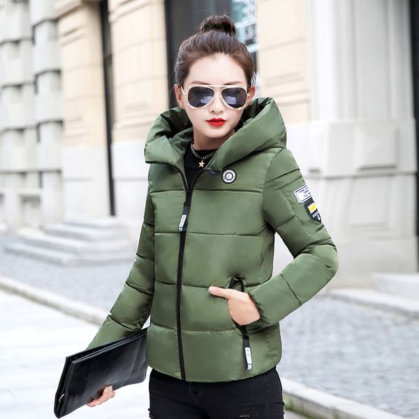 

women winter short jacket female hood women parka with stand-up collar autumn windbreaker cotton down, Black