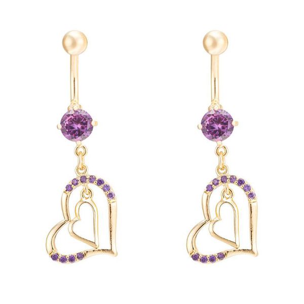 

yellow gold plated lovery double hearts belly dance button rings for women belly piercing bell button rings body jewlery, Silver