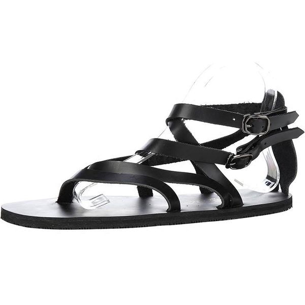 

sandals 2021 summer cross straps genuine leather vietnam mens casual flats flip flops beach streetwear gladiator shoes, Black