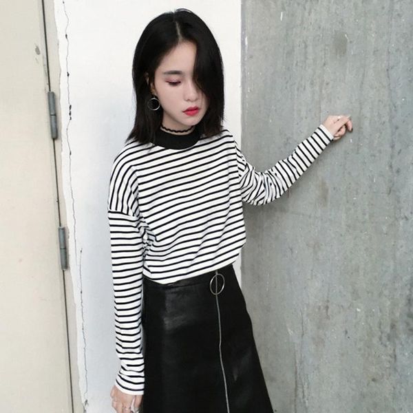 

t-shirt women 2021 spring camisa feminina female t shirts feminine strip casual basic lady tees women's, White