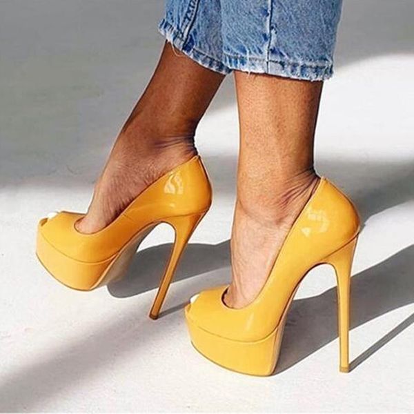 

dress shoes wholesale patent leather high heel pumps peep toe slip-on 14cm platform red black shinny plus size party