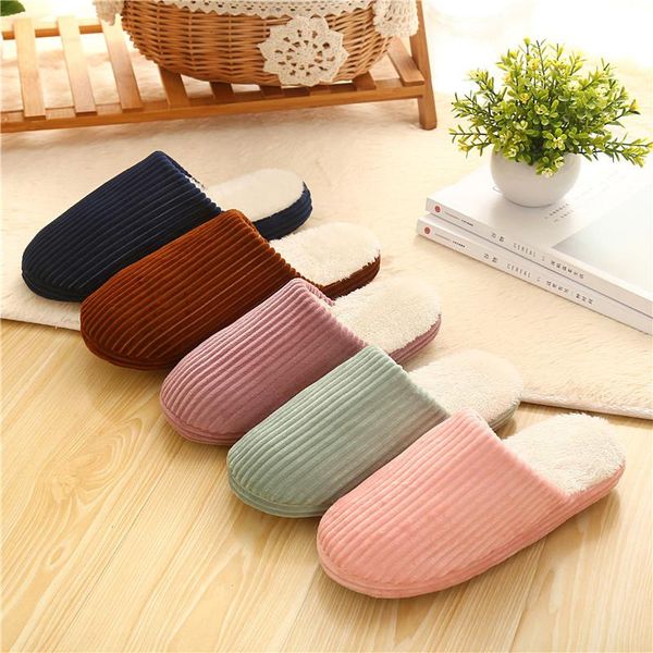 

winter indoor women slippers house plush soft cotton non-slip floor shoes home slides for bedroom, Black