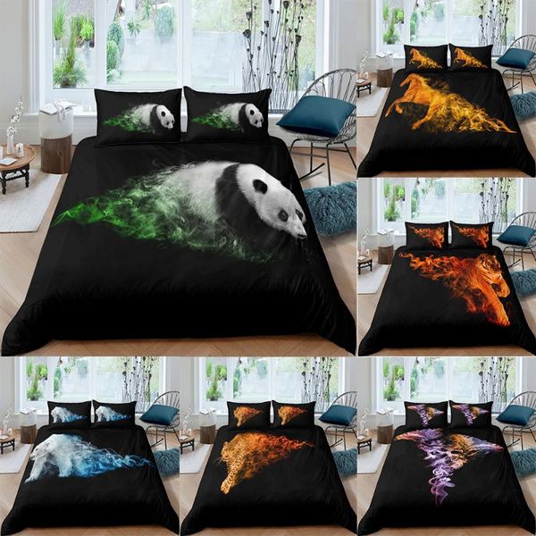 

animal bedding set panda tiger leopard horse butterfly duvet cover black comforter luxury 2/3pcs decor kid sets