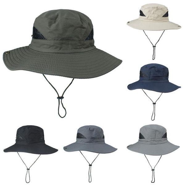 

wide brim hats fisherman bucket cap adjustable breathable sunshade folding sports hat sportswear accessories #t1p, Blue;gray