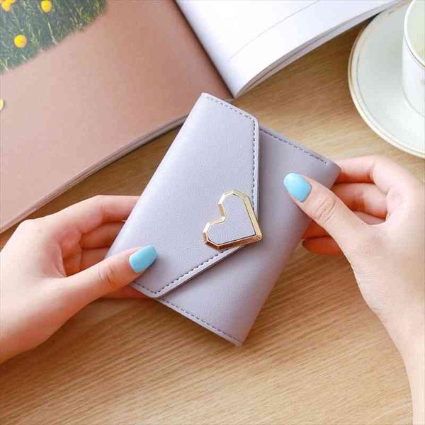 

cute pu leather heart shaped decoration short multi card purse buckle clutch mobile student womens wallet, Red;black