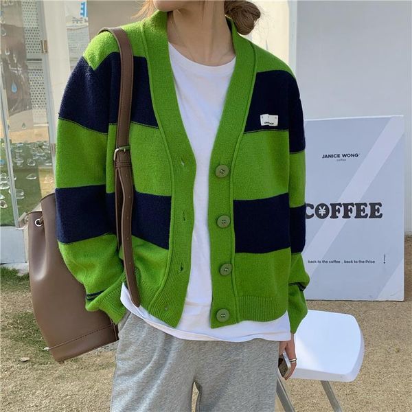 

women's knits & tees korean style retro spring knit female oversize cardigan women loose casual v neck single breaster knitted sweater, White