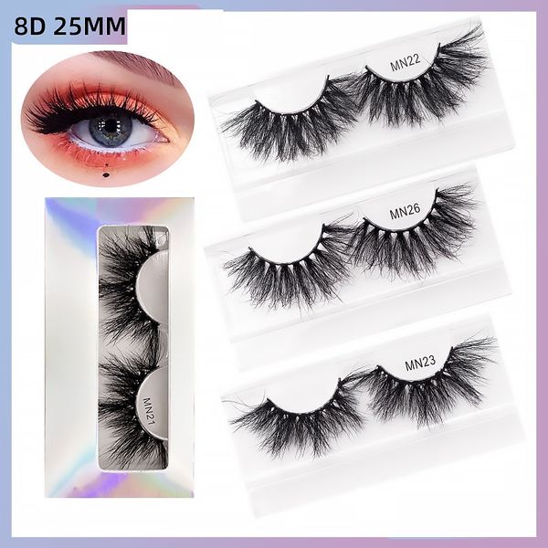 25-27mm 8D Ciglia di visone 9 stili Fuzzy Curl Ciglia finte Soft Extension Makeup con scatola Laser Silver