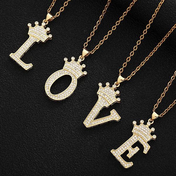 Colares pendentes a-z 26 letras coroa alfabeto dourado colorido estilo hip-hop women homem nome inicial jóias de moda