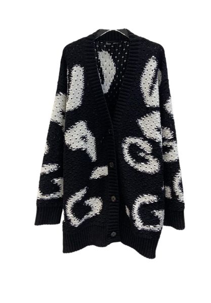 

milan runway sweater 2021 autumn winter long sleeves v neck print women's sweaters high end jacquard pullover designer sweater 1213-2, White;black