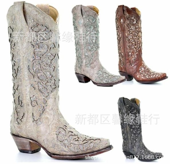 

boots 40-43 women's leather diamond hollow flower high, Black