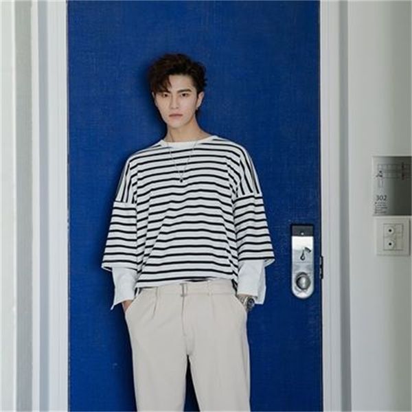 

fall men's long sleeve t-shirt round neck pullover sweater wear 210420, White;black