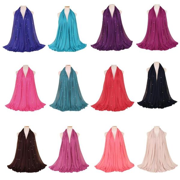 

scarves women hijab beaded shawl long scarf stole jersey plain muslim islamic headscarf turban head wrap khimar 190*90cm, Blue;gray