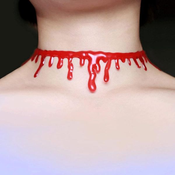 

chokers 2021 fashion punk gothic blood choker necklace women halloween gift red dripping scary creepy 21804, Golden;silver