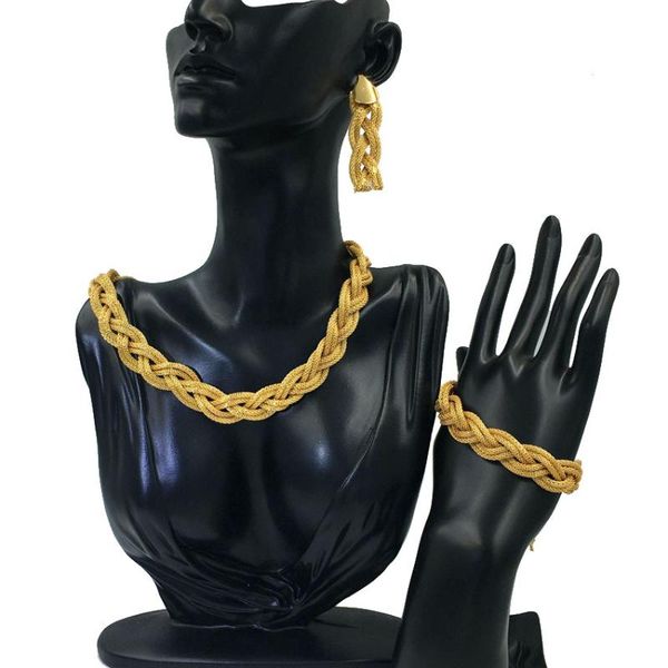 

earrings & necklace mejewelry gold-color jewelry set collar statement bracelet women wedding accessories fhk12126, Silver