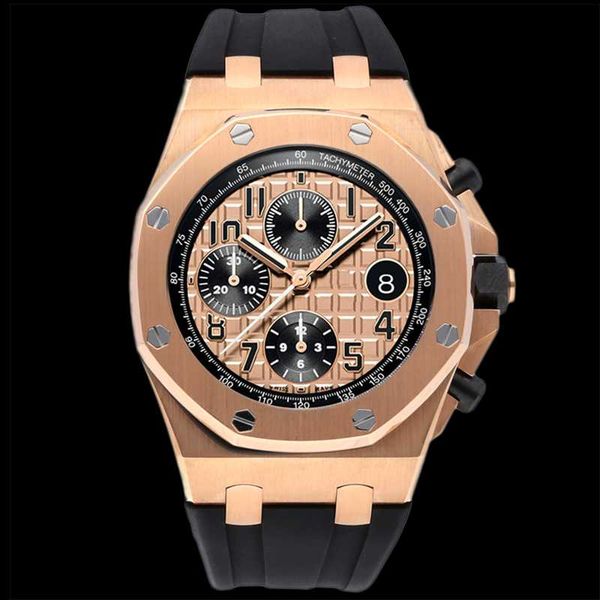 

wristwatches luxury men's chronograph automatic watch sapphire glass mechanical watches for men brand rose gold male clock rubber band, Slivery;brown