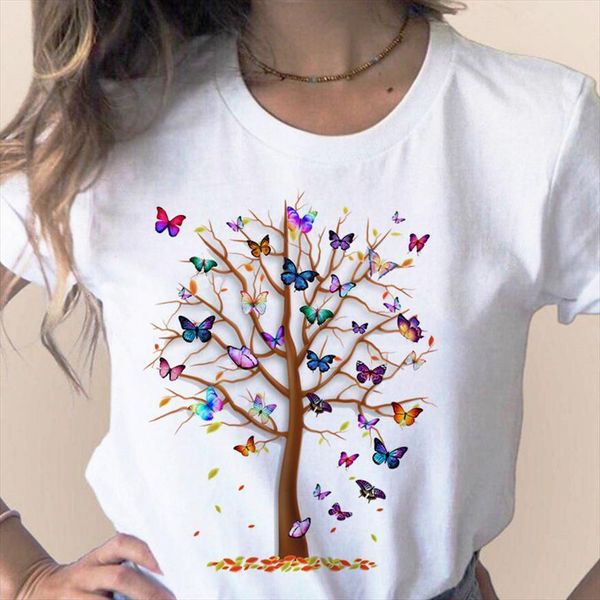 

butterfly tree fashion men and women female t shirts harajuku summer casual short sleeve tee femme clothes, White;black