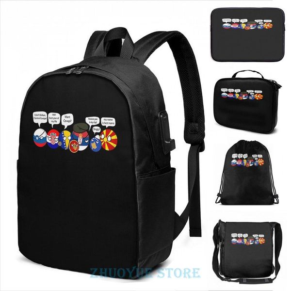 

backpack polandball - yugoslavia family portrait with dialogues usb charge men school bags women cosmetic bag travel laptop