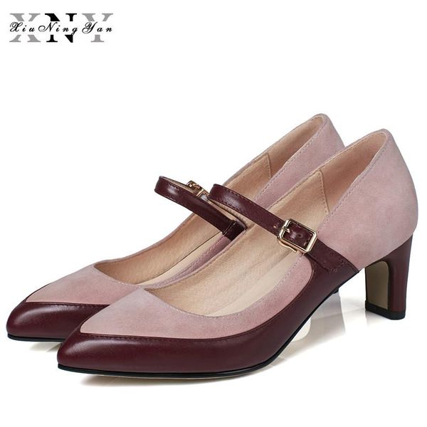 

dress shoes all genuine leather vintage mary janes women pumps classic design high heels spring elegant woman pointed toe office, Black