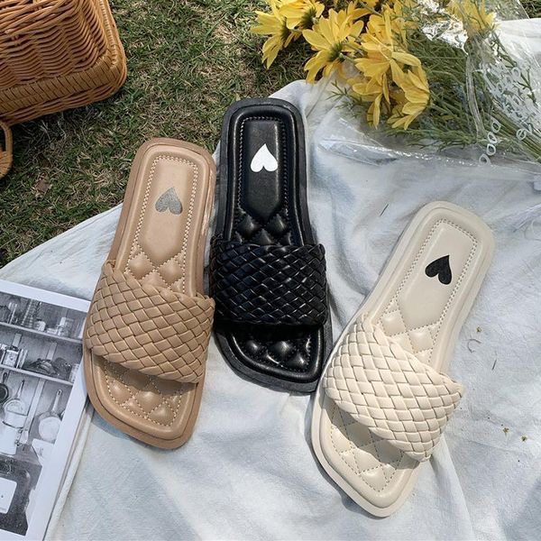 

sliders shoes women's slippers female shoe woman summer 2021 beach flats for women heels slides, Black