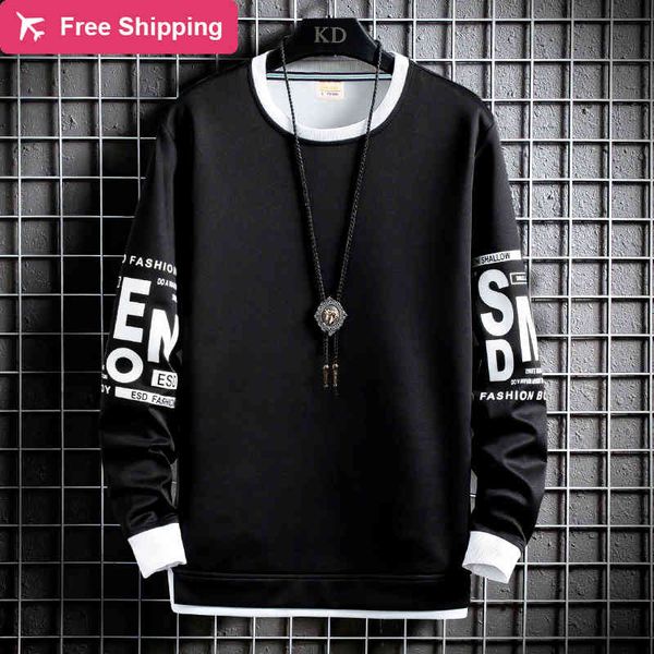 

merry spring of men hoodies neck printed letter from young fashion sweatshirt male, Black