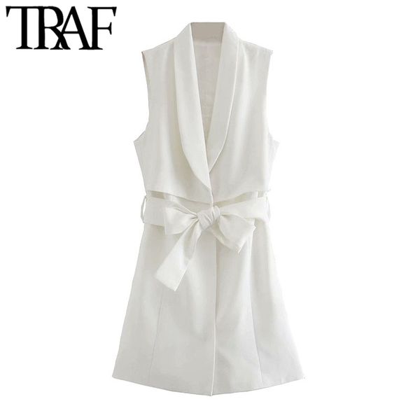 

traf women fashion with belt side pockets mini waistcoat dress vintage sleeveless snap buttons female dresses vestidos 210415, Black;gray