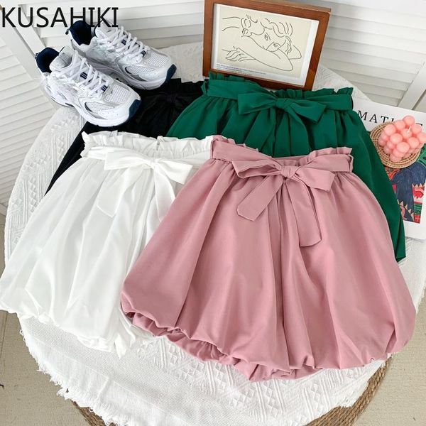 

women's shorts kusahiki bow tie high waist woman 2021 sumemr sweet causal bottoms korean fashion short feminimos 6k616, White;black