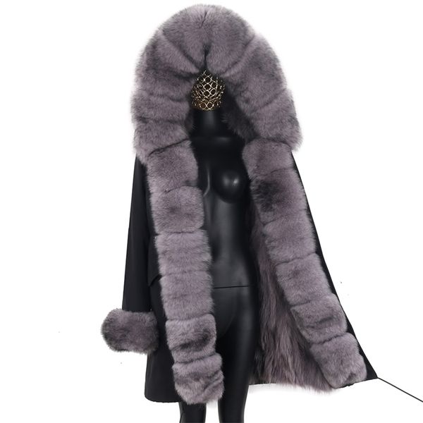 

long waterproof parka winter jacket women real fur coat natural raccoon streetwear detachable outerwear 210917, Black
