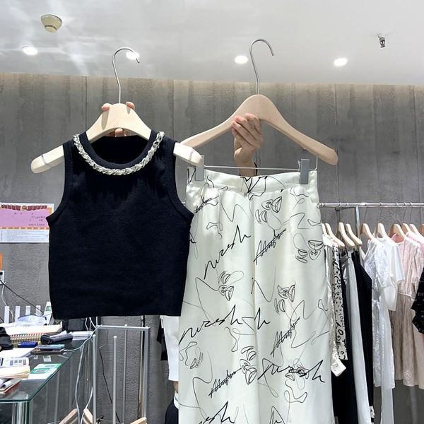

women's two piece pants fashionable graceful suit 2021 summer sleeveless short high waist thin wide-leg casual print women two-piece se, White