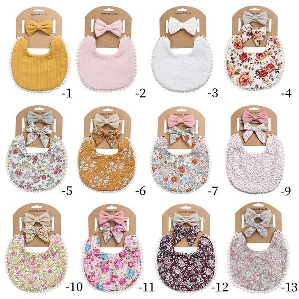 

bibs & burp cloths baby linen water towel headband set cotton solid color printing double bib antifouling