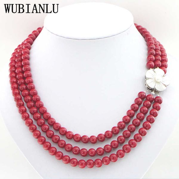

3 rows 6mm red necklace women in choker fashion diy jewelry multiple style options imitation coral pearl 17-19 inch, Silver