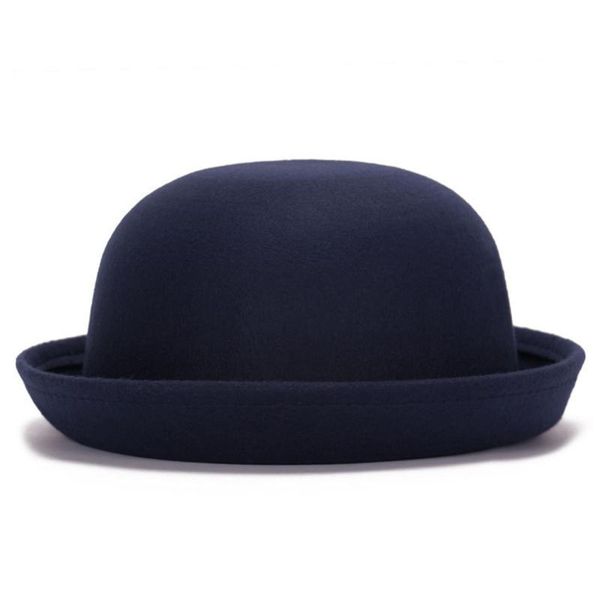 

stingy brim hats 2021 spring autumn winter faux wool fedoras for women bowler vintage dome caps chapeau solid color cap, Blue;gray