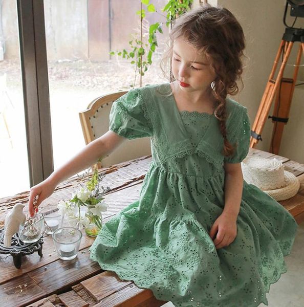 

girl's dresses 2021 style girls lace dress fashion summer cotton 2-7 years cy861, Red;yellow