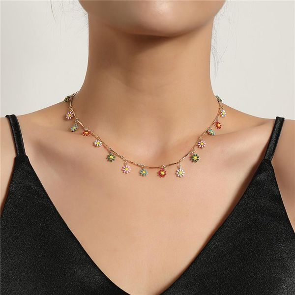 

chains luxury pendant flower necklace for women daisy collar necklaces charm choker chunky jewelry fashion bijoux femme gift multicolor, Silver