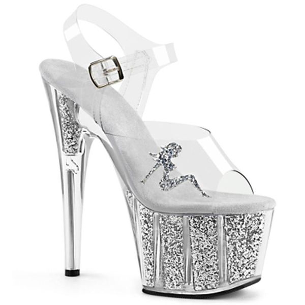 

in summer, high heels and see-through women's shoes are paired with 15cm embellished sandals, Black