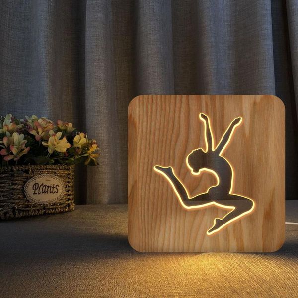 

night lights aerobics modeling 3d led wooden table lamp creative gift usb warm white light nightlight for home bedroom decoration