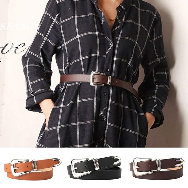 

belts 2021 fashion pu leather for women square pin buckle jeans belt chic ladies dress waist female waistband, Black;brown