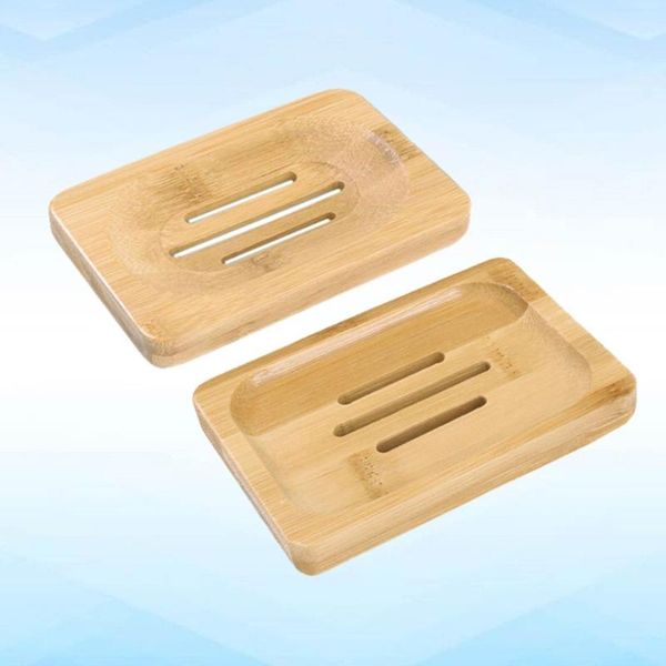

soap dishes 2pcs wood box holder container simple drain case for home kitchen bathroom (assorted color)