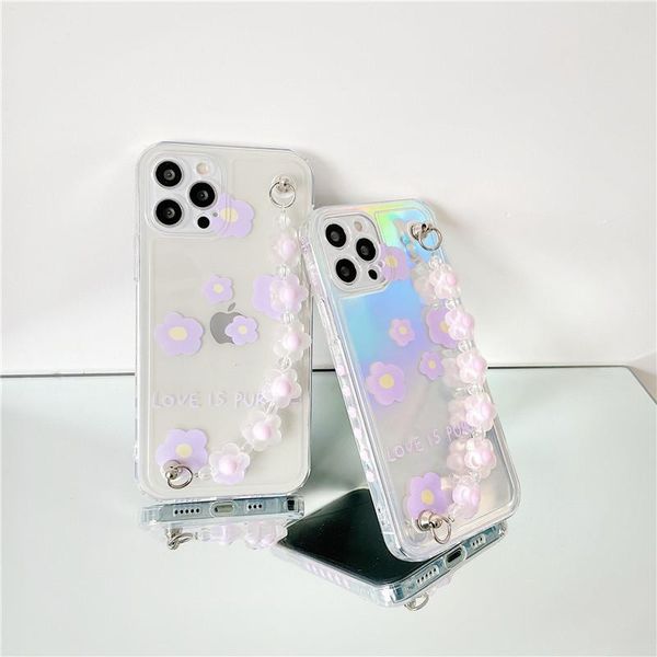 

cell phone pouches ins spring flower beading chain case for 12 pro max 11 7 8 plus x xr xs se2 proof back covers