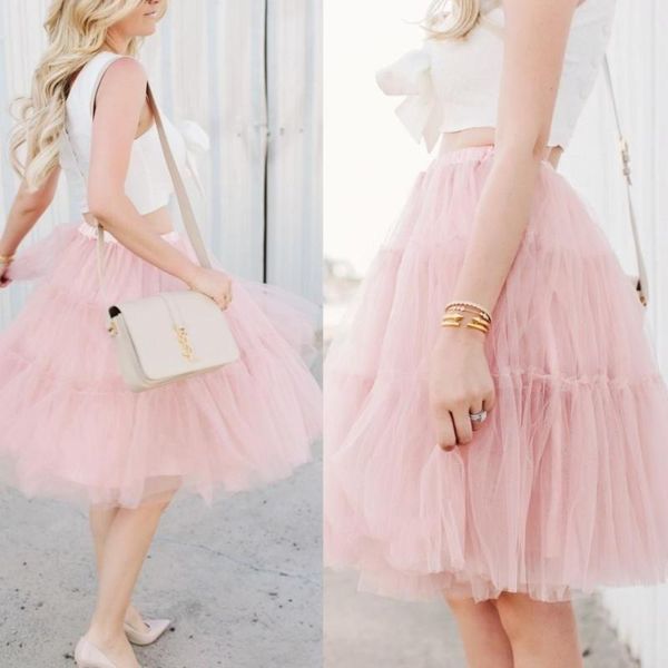 

skirts chic blush pink knee length tulle skirt for pretty lady faldas saias elastic female fashion custom made 2021, Black