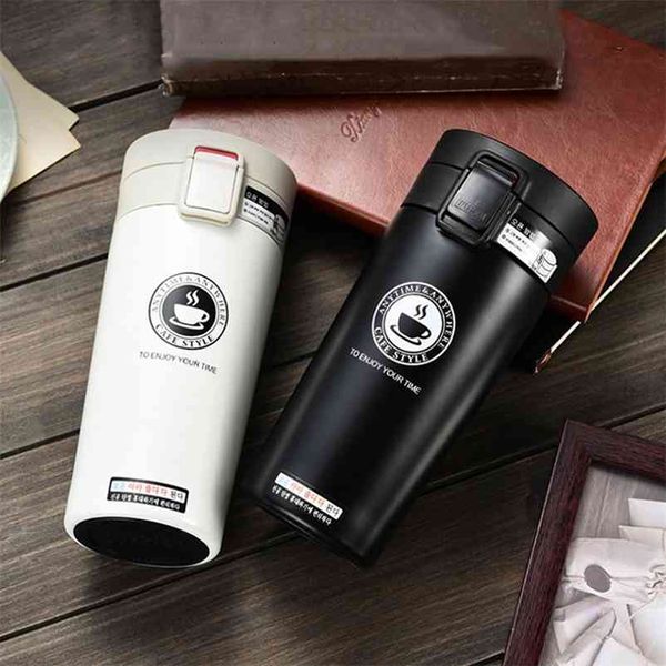 Nome personalizzato gratuito Boccette sottovuoto in acciaio inossidabile a doppia parete Car Thermo Cup Coffee Tea Travel Mug Thermol Bottle Thermocup 210913