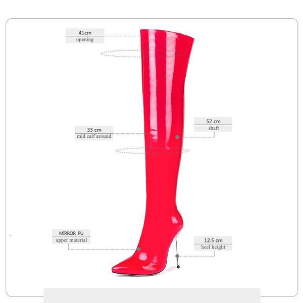 

boots isnom plus size 33-43 patent pu women pointed toe footwear party over the knee boot shoes woman winter black s41b