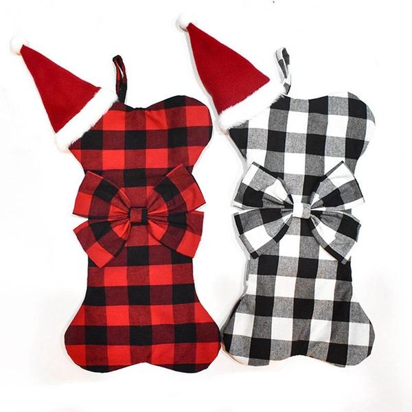 

christmas decorations dog bone with bow bowknot stocking gift bag xmas decor candy tree pendant socks
