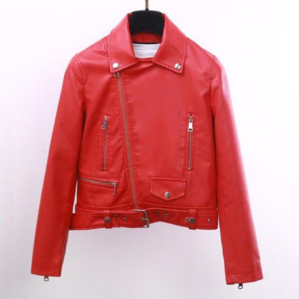 

women's leather & faux black red pu biker jacket women long sleeve zipper crop coat motorcycle gothic punk winter clothes jaquetas cour