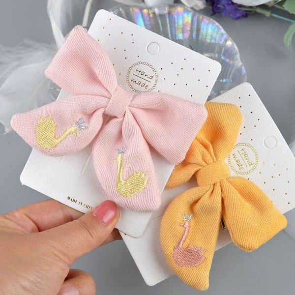 

plaid hair clips embroidery children cotton barrettes pins hairbands for women girls bows hairpin swan accessories, Slivery;white